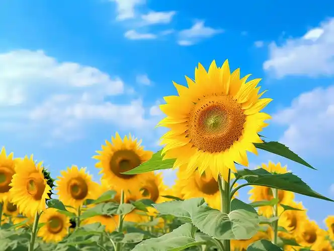 向日葵花朵清新美好希望鲜花花束向日葵蓝天白云背景唯美壁纸