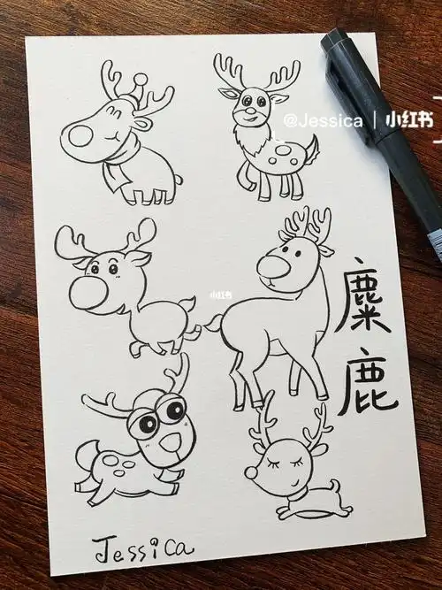 圣诞麋鹿手绘手帐素材简笔画临摹100张打卡