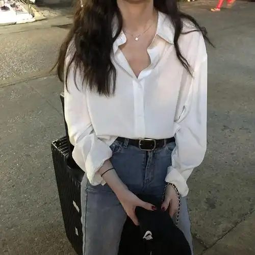 2022新款长袖衬衫女白衬衫女设计感小众网红雪纺衬衫女复古港味长袖外