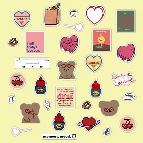 韩国ins小熊樱桃爱心面堡可爱少女心手账素材装饰贴纸贴画