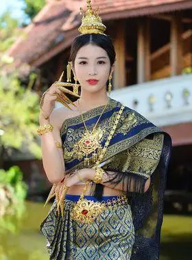 傣王妃服饰泰国传统服装女套装手工披巾抹胸长裙影楼旅拍摄影道具