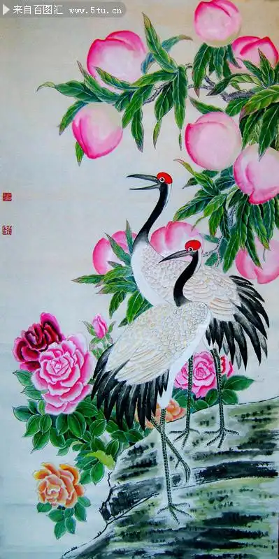 富贵长寿国画图片素材