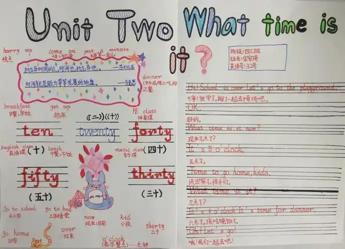 中原区西岗小学 四年级 unit 2 what time is it  英语手抄报