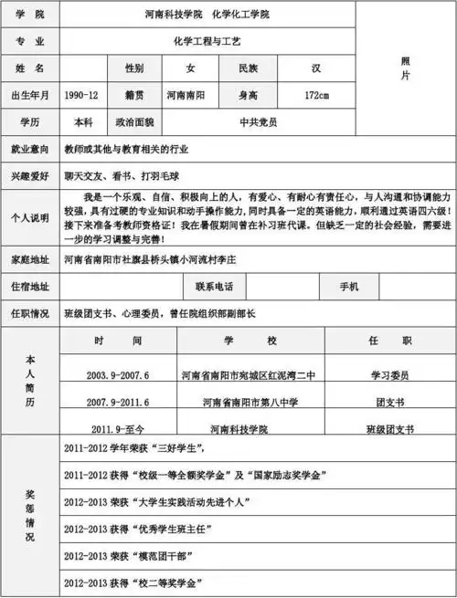 免费文档 所有分类 求职/职场 简历封面/模板 个人简历表 第1页 (共2