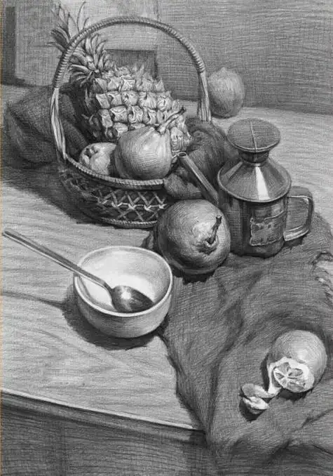静物组合素描绘画赏析 素描静物简单入门临摹