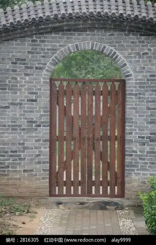 栅栏门木门围墙栏杆青砖墙护墙