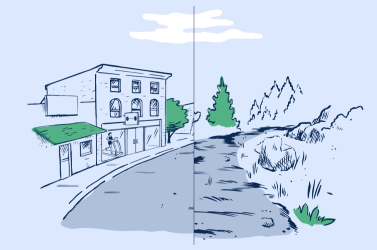 a. 我主要在健身房和城市道路上跑步——公路跑鞋b.