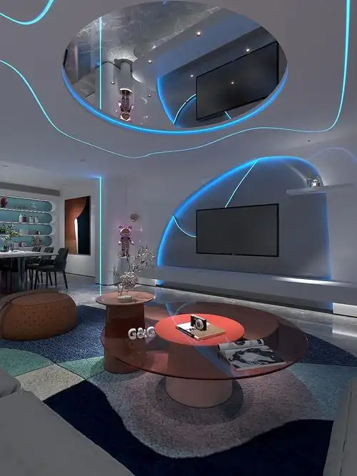 当代年轻人的客厅 可以有未来科技感 梦幻感 加上智能调光调节,这灯光