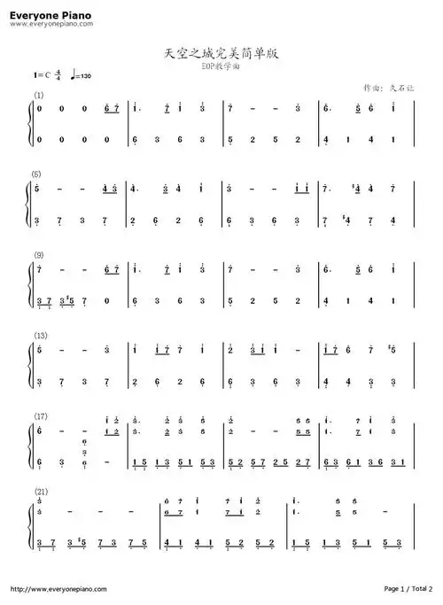 天空之城电子琴指法电子琴天空之城简谱和弦 天空之城用电子琴怎么弹