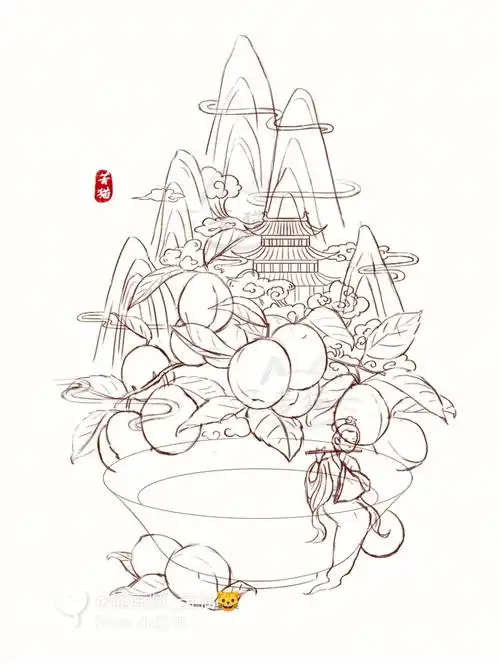 水墨国风插画丨酸梅汤丨绘制过程图