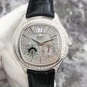 正品伯爵黑带g0a32018限量款18k白金镶钻满天星双时区男表二手