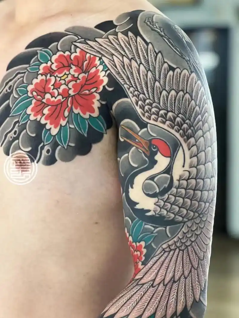 仙鹤半甲七分袖#tattoo #纹身设计 #同城优先推荐 # - 抖音
