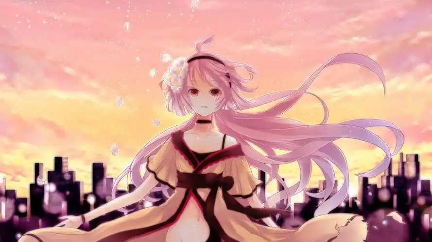 人物粉色的头发长发动漫动漫女孩花在头发中pinkhairlonghairanime