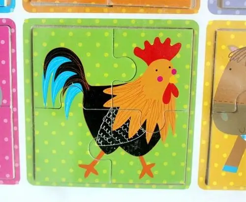 木制儿童玩具 4片家禽拼图 6合1拼图 6款动物拼图 简单四块拼图