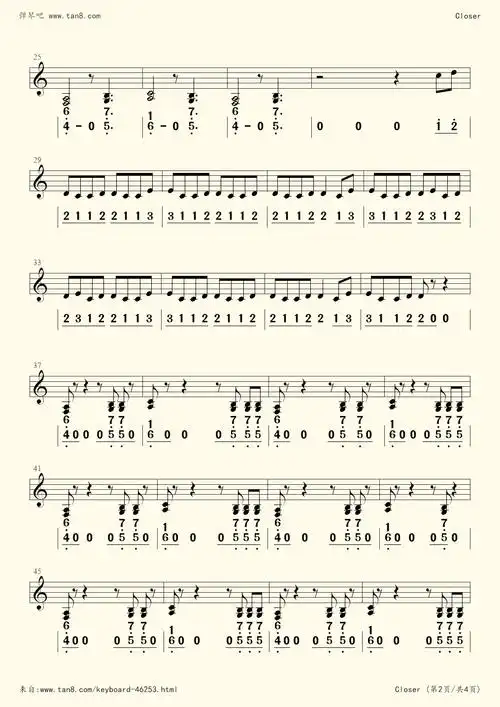 电子琴谱closer定制伴奏