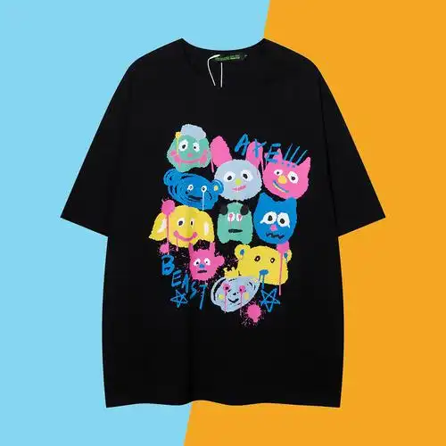 短袖t恤纯棉230克潮流手绘卡通涂鸦夏季半袖short sleeve t-shirt