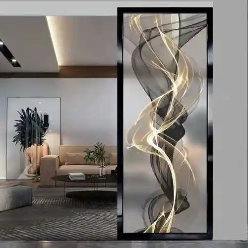 艺术玻璃屏风隔断墙客厅卫生间磨砂透光入户玄关装饰现代轻奢抽象