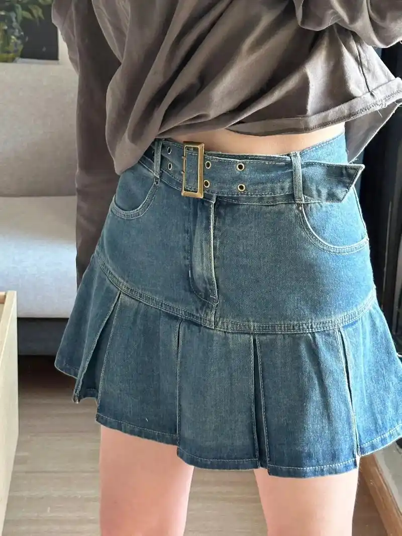 牛仔百褶裙!今年还是好喜欢!好辣!复古色!版型好正啊 - 抖音