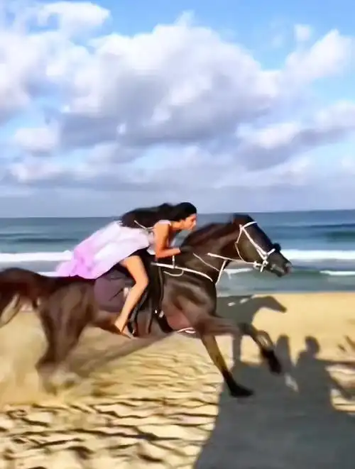 "英姿飒爽"能不能配得上这个画面-汗血宝马-美女骑马