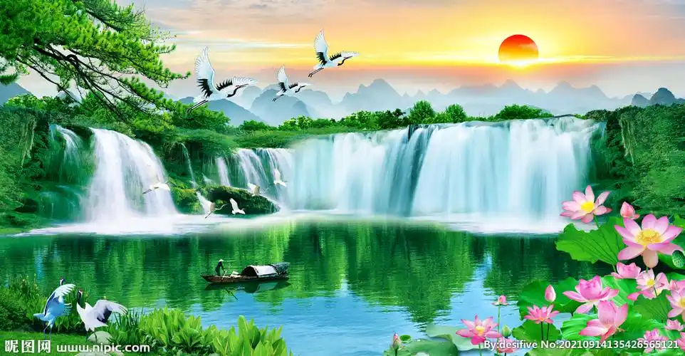 瀑布山水画设计图__风景_psd分层素材_设计图库_昵图网nipic.com