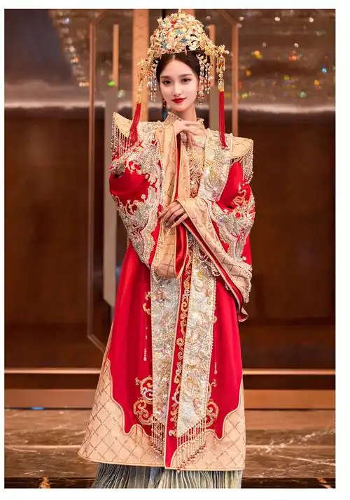 凤冠霞帔整套婚纱中式明制婚服全套汉服婚礼新娘服大码胖mm秀禾服显瘦