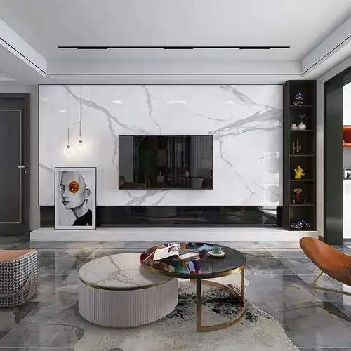 悬空大理石电视背景墙现代简约微晶晶石瓷砖客厅轻奢瓷砖背景墙