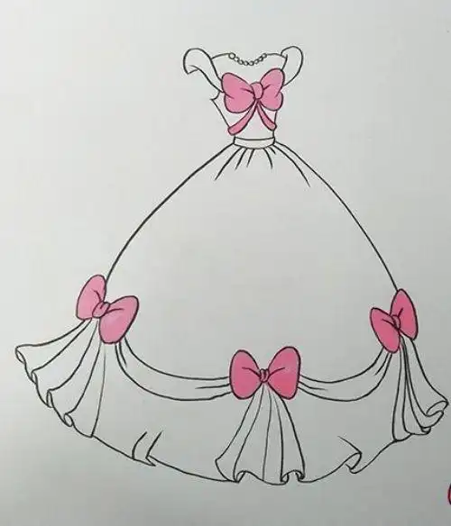 5,最后,给衣摆涂上浅黄色,漂亮的公主裙礼服简笔画就画完啦!