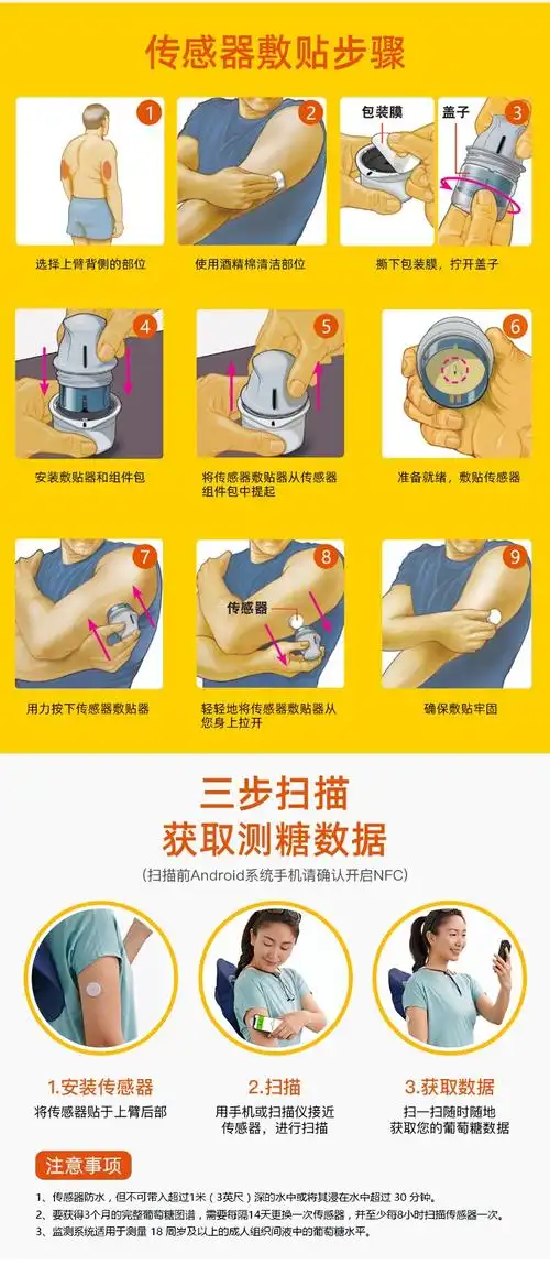 雅培abbott瞬感传感器探头血糖仪家用扫描式血糖仪免采血测血糖3枚效