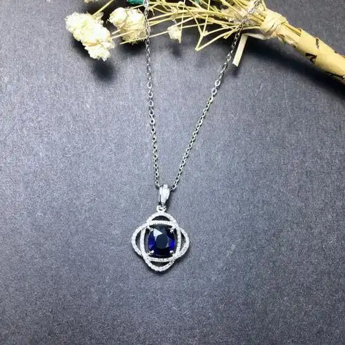 18k金镶天然蓝宝石吊坠