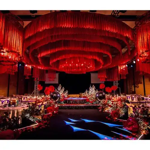 婚庆吊顶纱幔冰绸布吊顶布幔中式酒店婚礼堂顶部装饰云顶纱幔布置