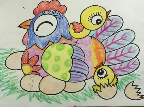 幼儿画鸡画鸡 古诗简笔画幼儿园小鸡简笔画2017年鸡年新年儿童画彩色