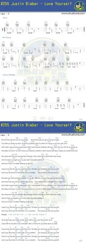 love yourself吉他谱(图片谱)_justin bieber(贾斯汀·比伯;justin