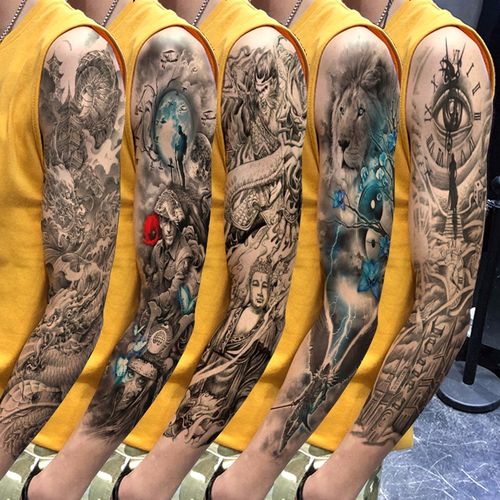 哦嘻啦5张全臂4张花臂女防水大图半满臂整臂纹身贴纸男汁草本刺青贴