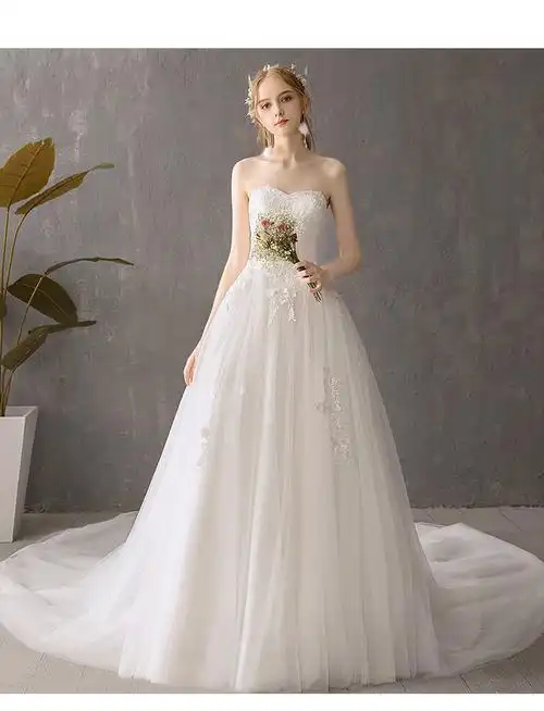 乔丹中国专卖捡漏价抹胸婚纱礼服新款法式新娘女简约森系超仙气质