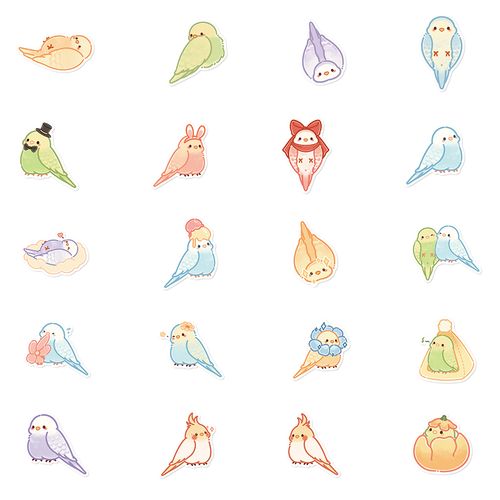 40张原创手绘鹦鹉贴纸卡通手机机壳账本日记本笔记本个性小贴纸