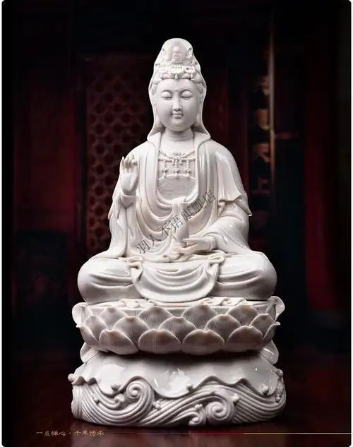 锦雀鸟2022款陶瓷微笑坐莲南海观音佛像客厅家用供奉摆件观世音菩萨