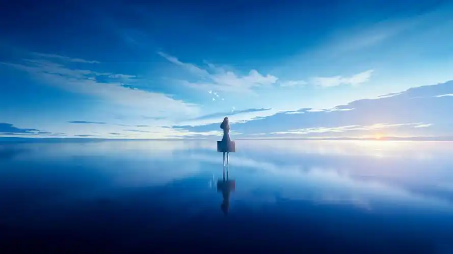 二次元风景插画桌面壁纸,安静唯美的画面,简简单单的颜色,清新淡雅的