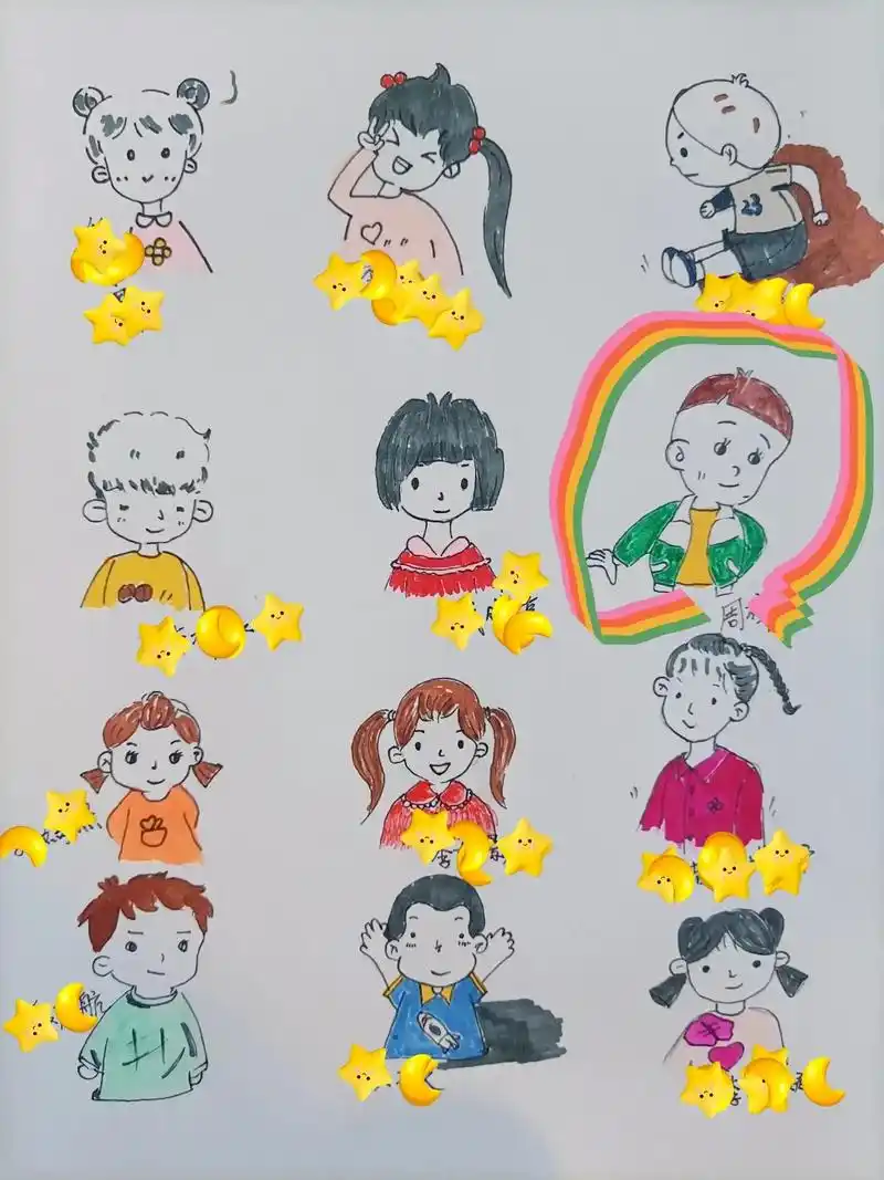 老师亲手为班上小朋友画了简笔画像