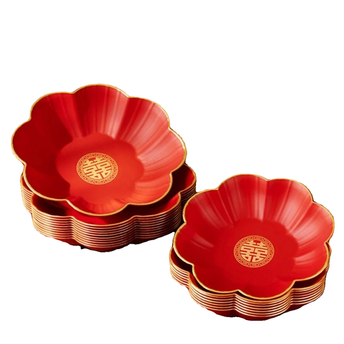 结婚果盘红色喜糖盘子碟子婚礼水果盘婚庆用品大全金边果