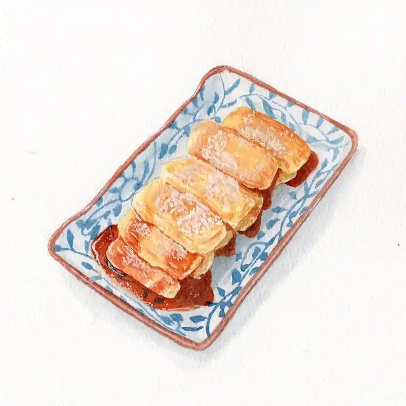 水彩手绘 | 糍粑 水彩手绘美食插画 写生素材来自小花团练