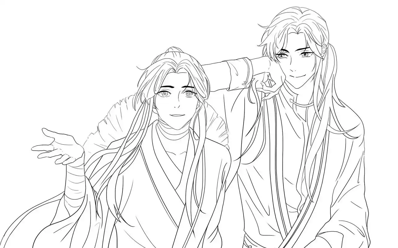 花怜双人图临摹～原图来源天官官网#天官赐福 #花城谢怜 #天 - 抖音