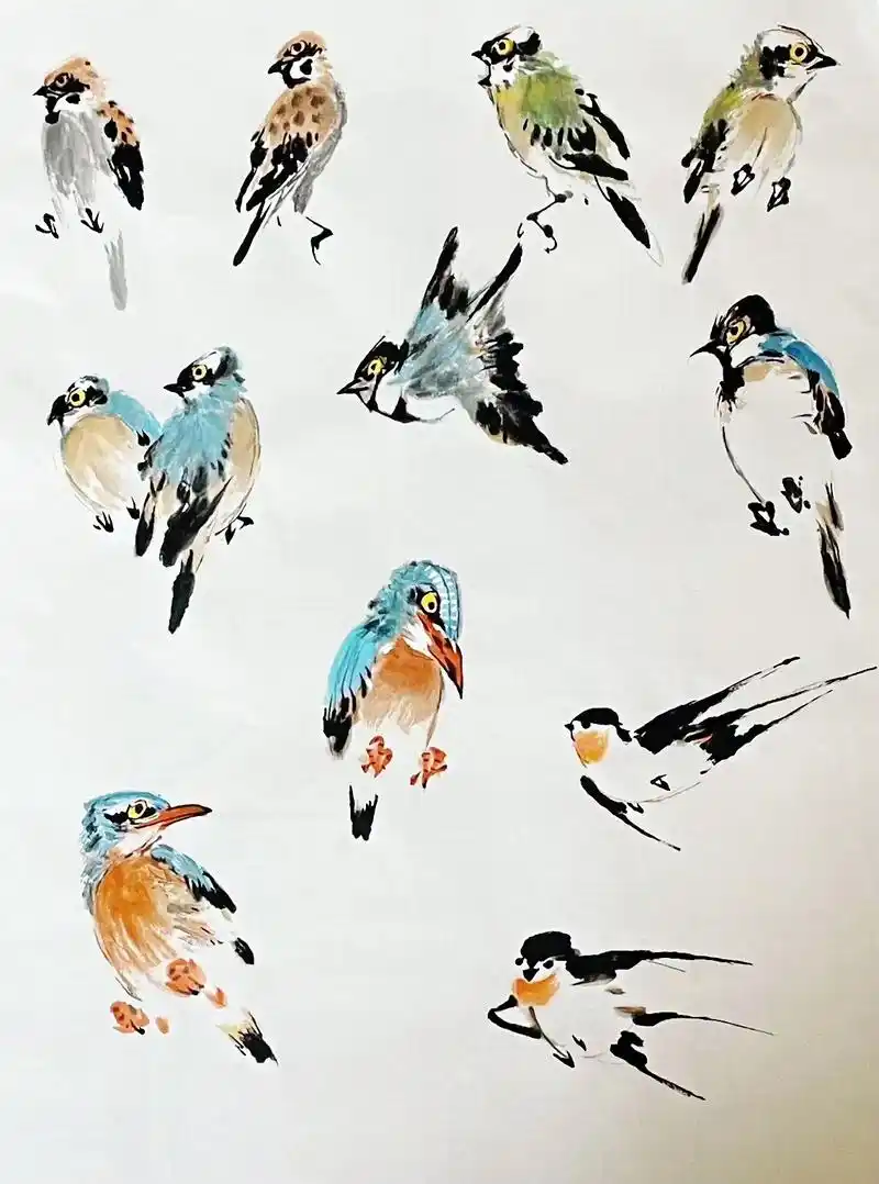 能认识几种小鸟.#国画 #写意花鸟 #花鸟画 # - 抖音