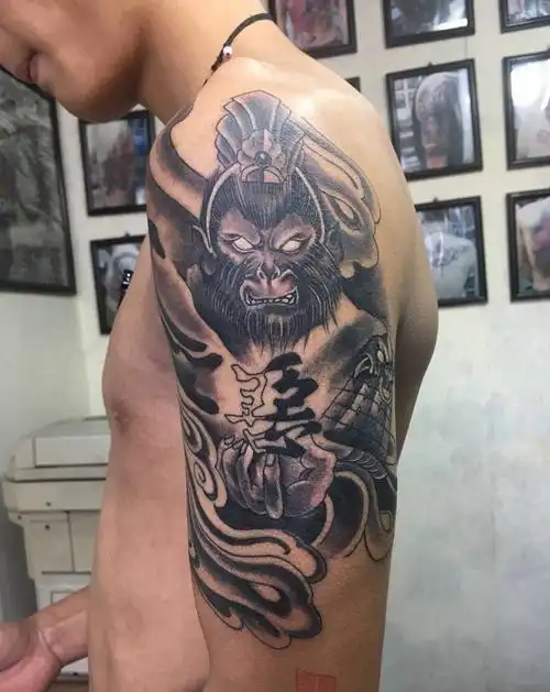 孙悟空纹身图案纹身图片_成品颈部传统人物纹身图案