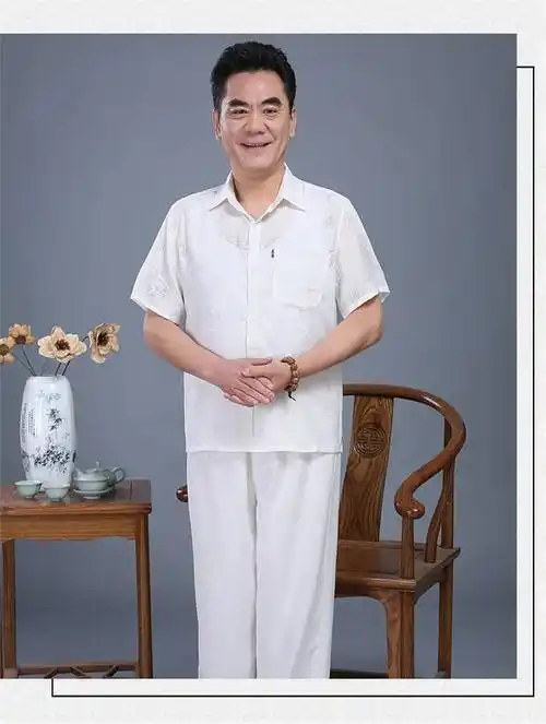 老人宽松衬衣爷爷衣服季夏天男士男式年轻中年爸爸父亲男装白色6xl