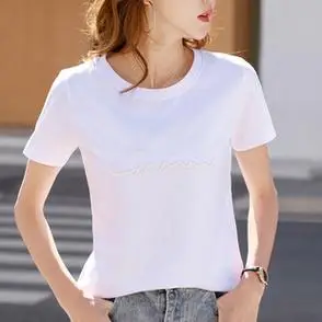 字母刺绣纯棉纯色短袖经典女装t恤女夏季宽松体恤上衣t恤潮流韩版