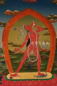 极品喇嘛天然矿物颜料纯手绘唐卡金刚瑜伽母 卡雀佛母 75厘米画心