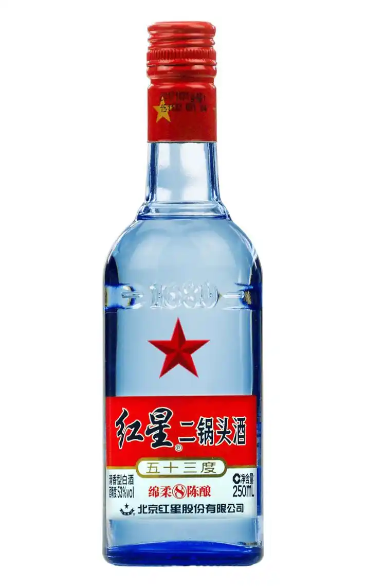 北京红星二锅头蓝瓶绵柔8陈酿53度250ml24瓶整箱