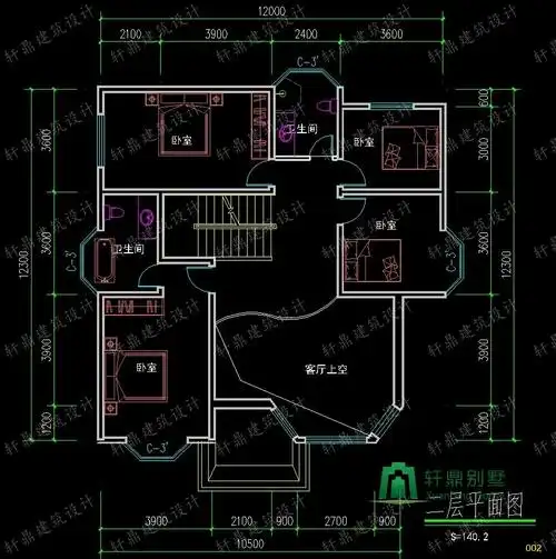3米实用三层别墅设计图_复式客厅自建房设计图 - 轩鼎房屋图纸手机版