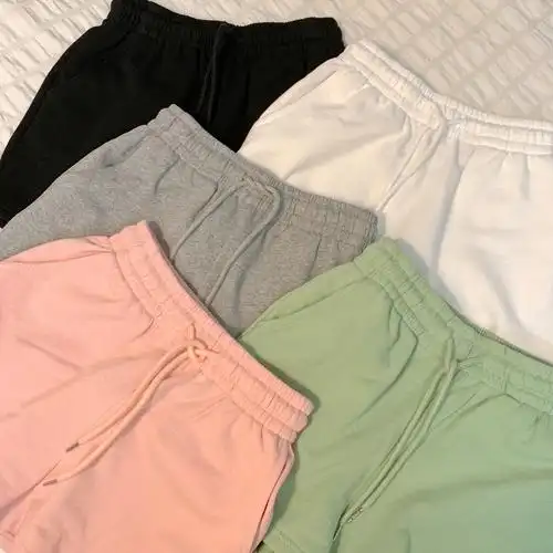 运动短裤女夏季薄款宽松休闲女装高腰阔腿裤纯棉不起毛球裤子女夏