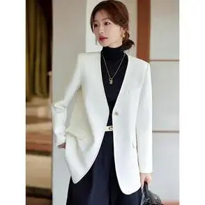 外套女春秋新款 休闲气质小个子大码 宽松无领小西服 - 女装/女士精品